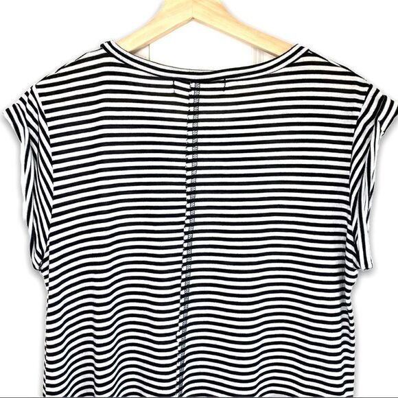 able Striped Distressed Slashed Rolled Sleeve Top - Picture 6 of 8